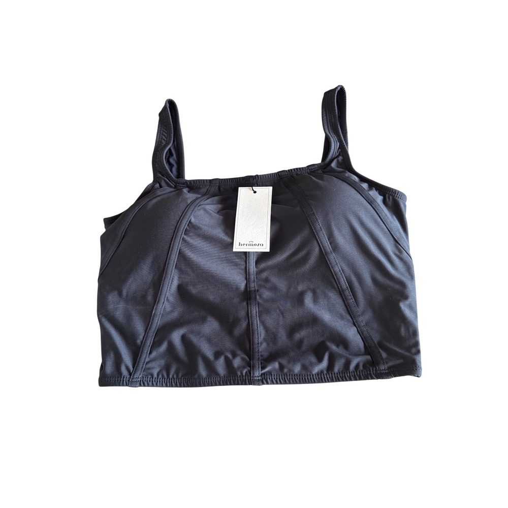 Hermoza Black Corset Style Bikini Swim Top Square Neck NWT